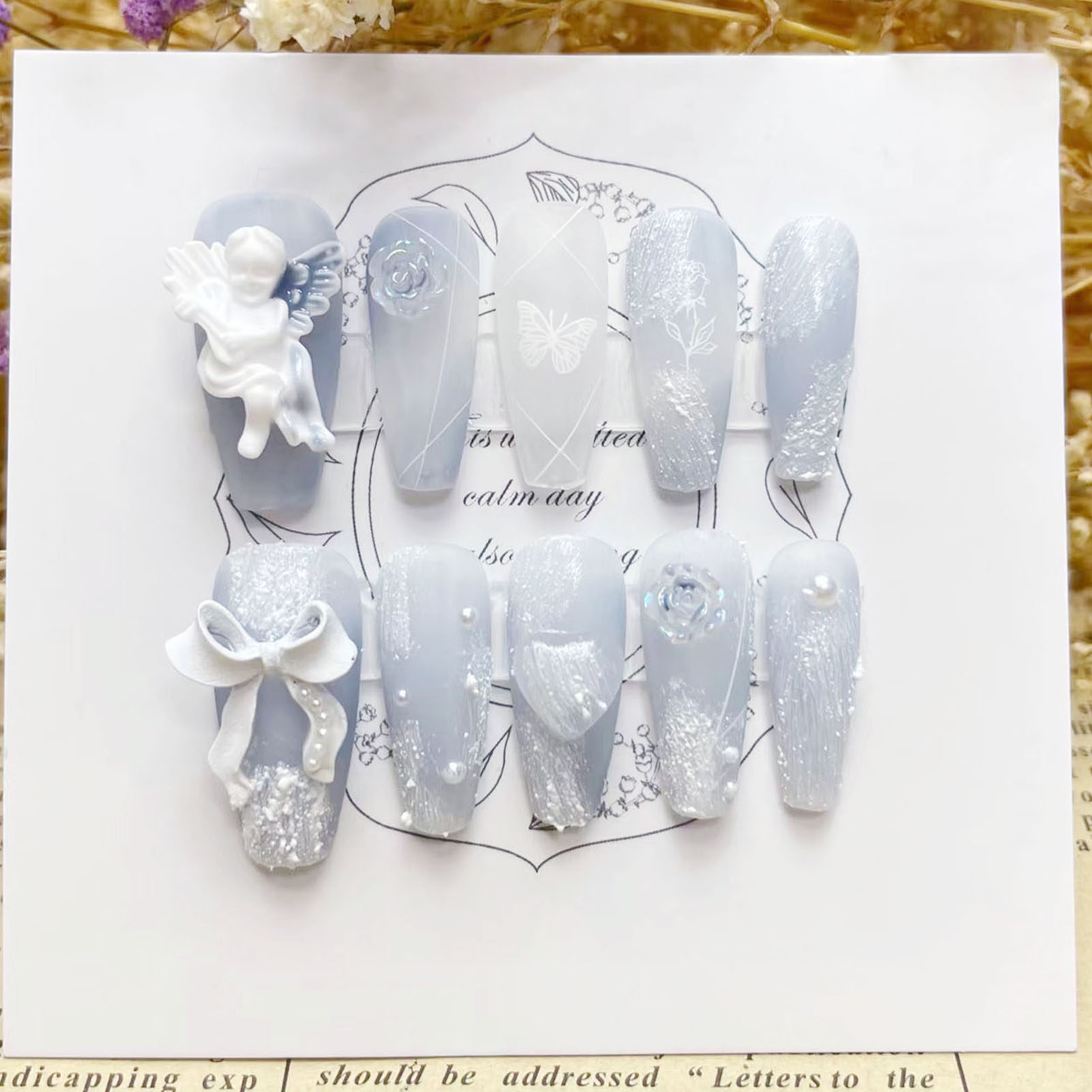 Resin Art Flower - 3D tynk anioł sztuczne paznokcie błyszcząca