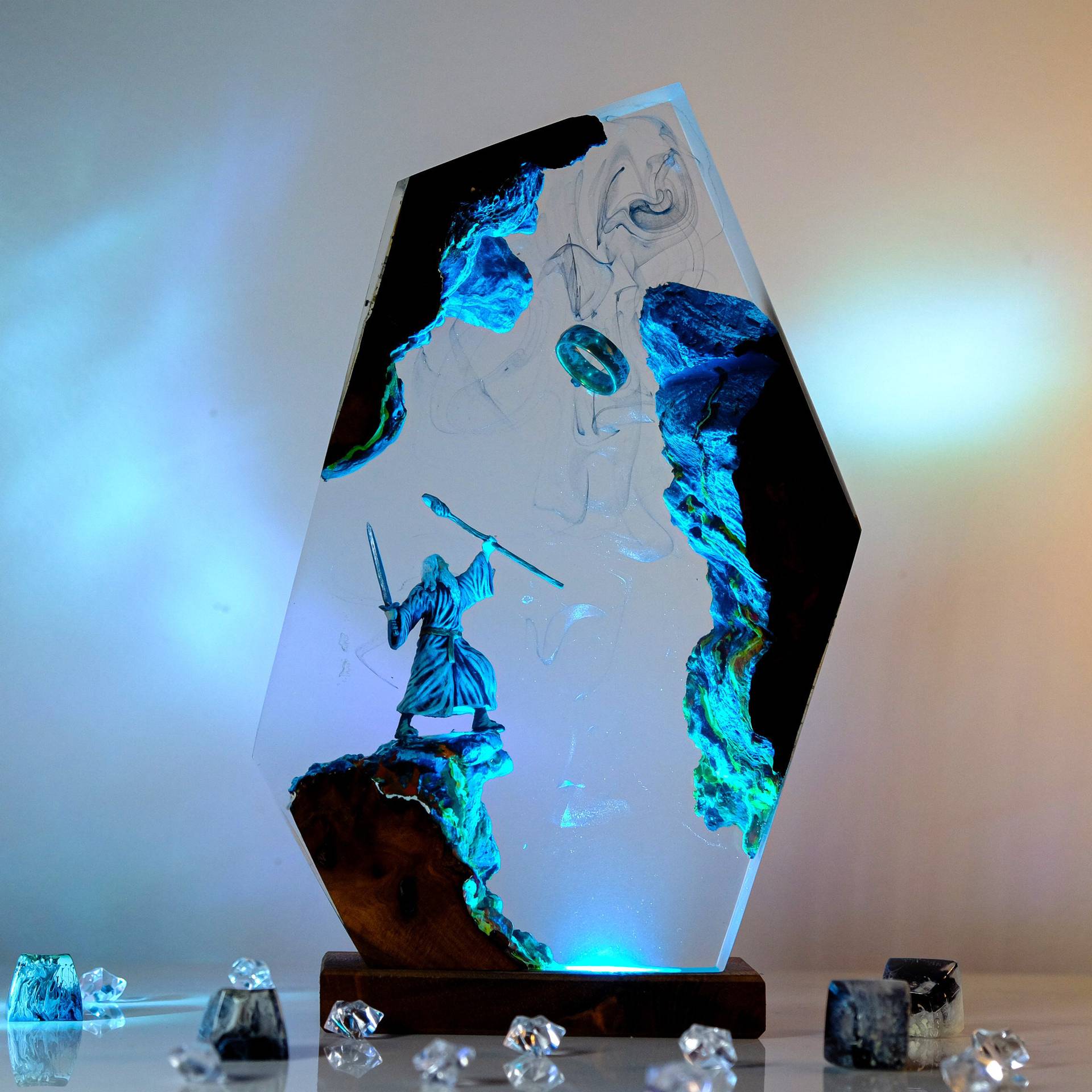 Resin Art Anime - Figurka z sceny filmowej, stolik, lampa